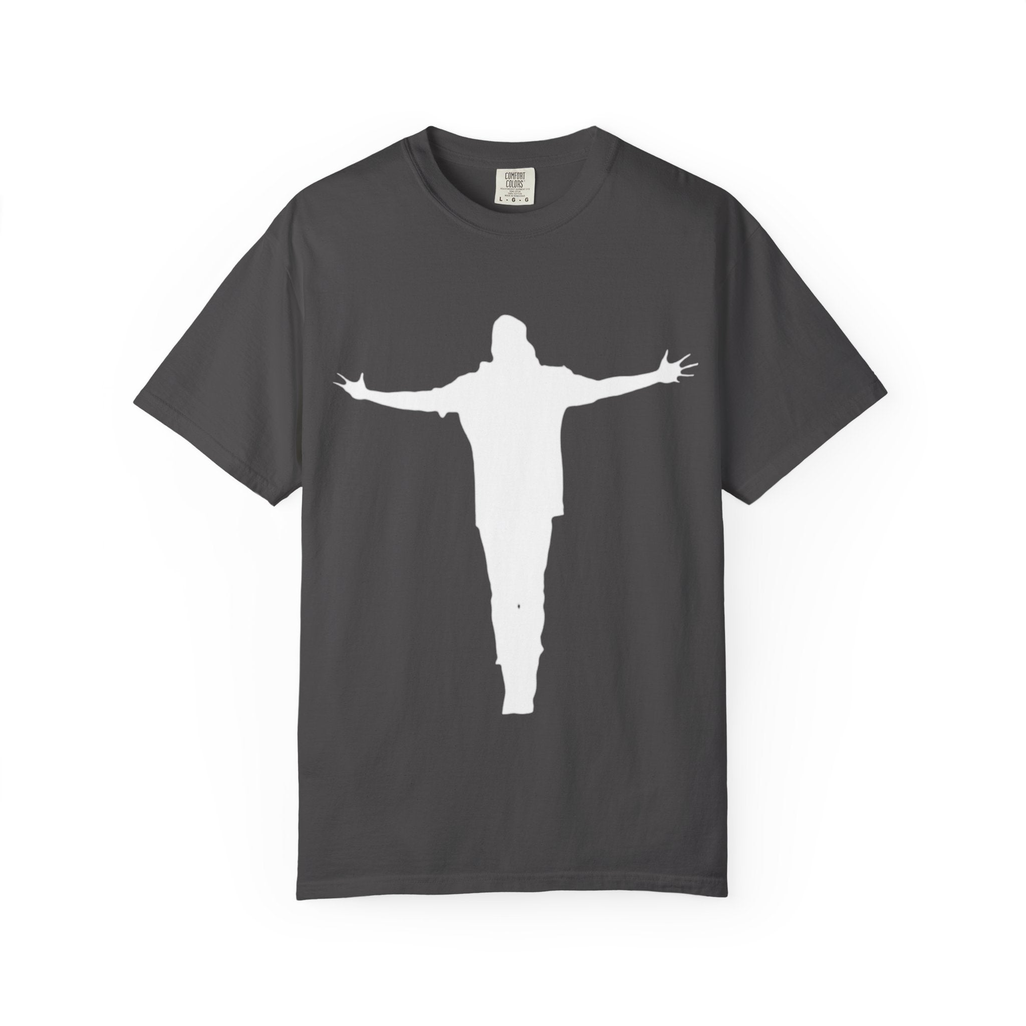 Cruciform Silhouette T-Shirt — Minimalist Jesus Outline Graphic Tee