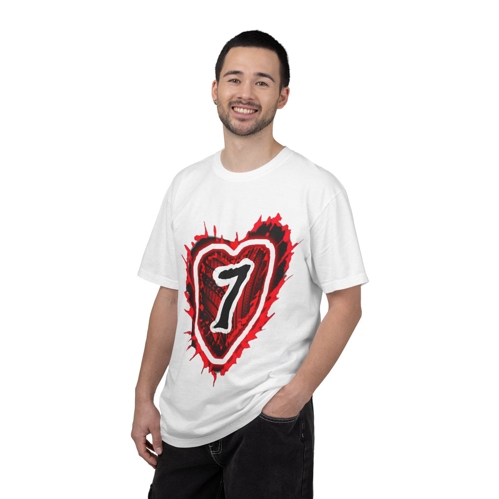 Heart Number 7 T-Shirt — Red Grunge Heart Graphic Tee