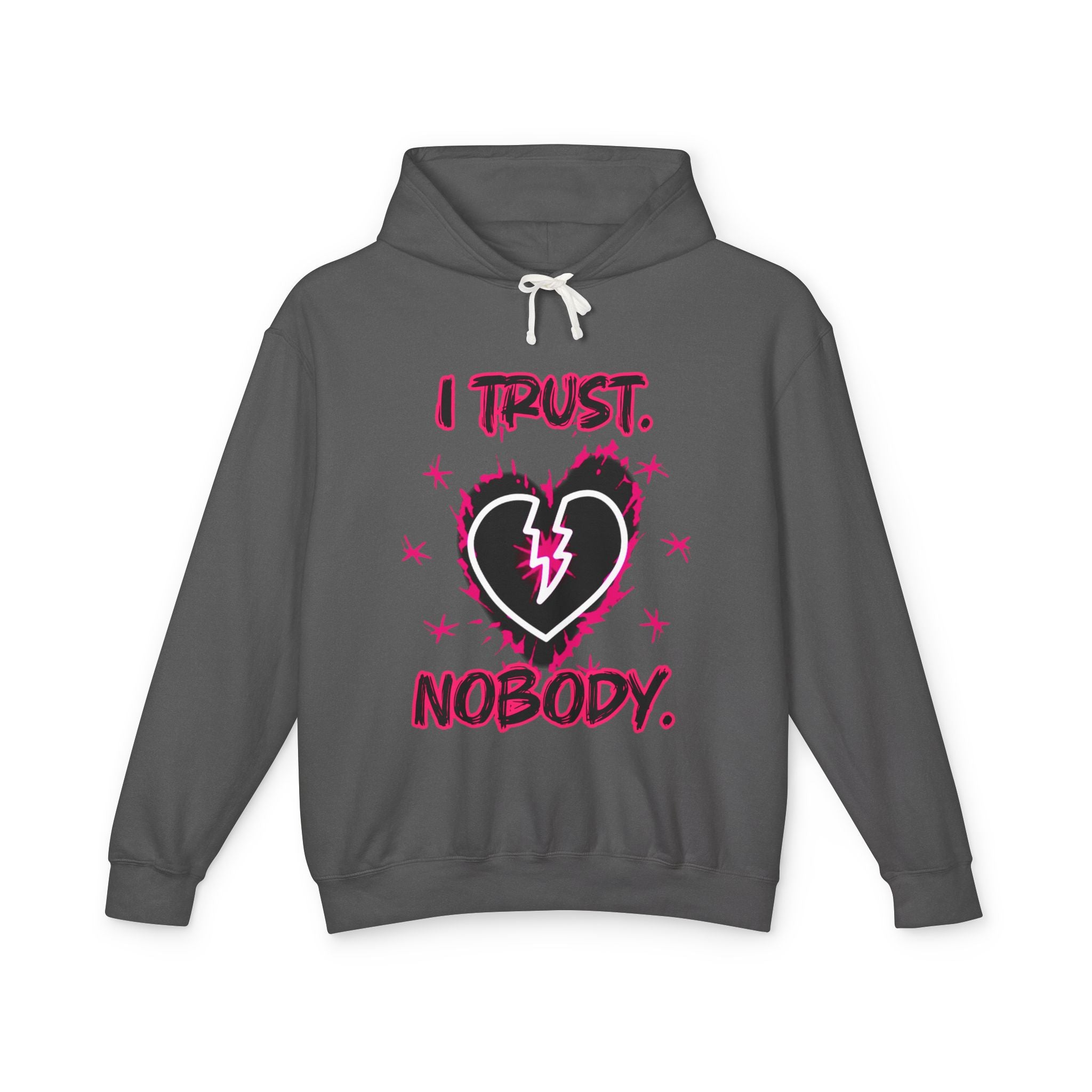 I Trust Nobody Hoodie — Broken Heart Graphic Lightweight Sweatshirt