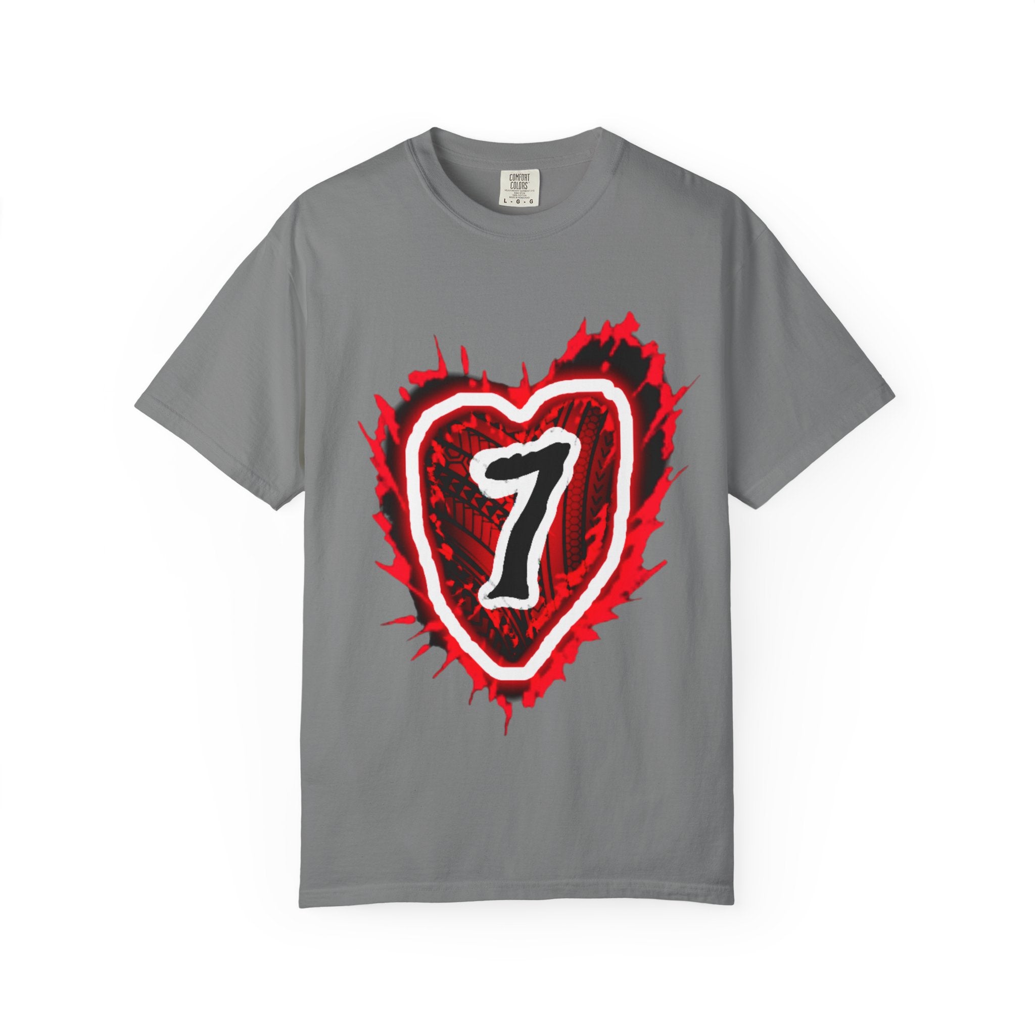Heart Number 7 T-Shirt — Red Grunge Heart Graphic Tee