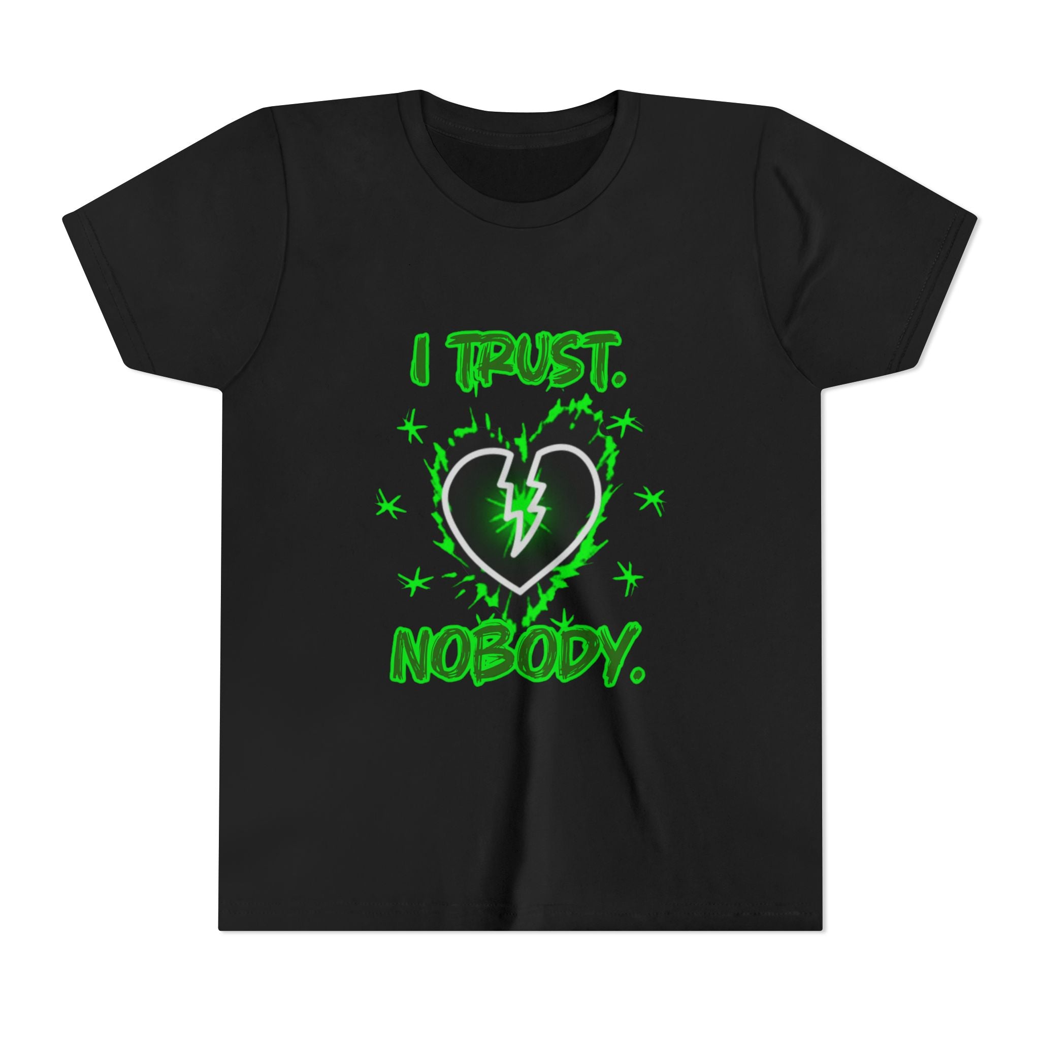 Youth Tee - 'I Trust Nobody' Neon Green Broken Heart Graphic