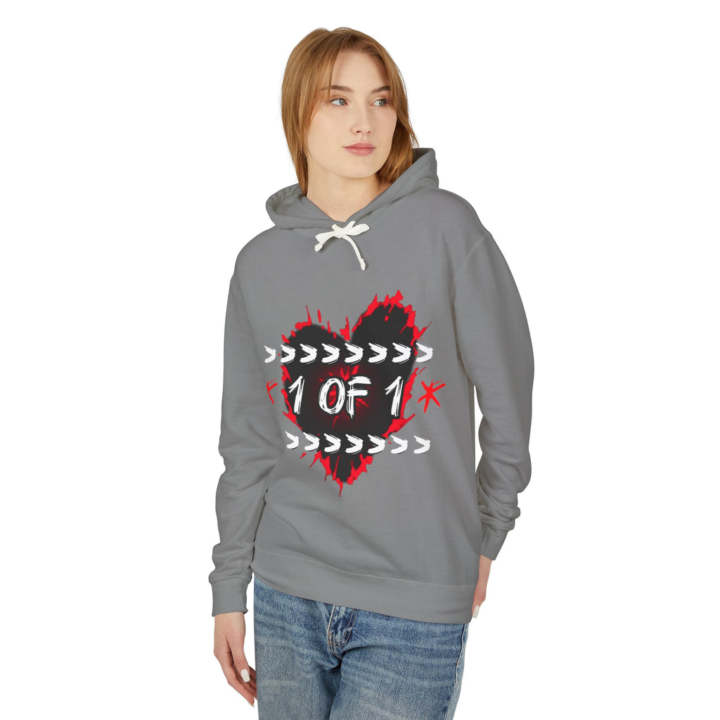 1 of 1 Heart Hoodie — Unique Graphic Lightweight Hooded Sweatshirt