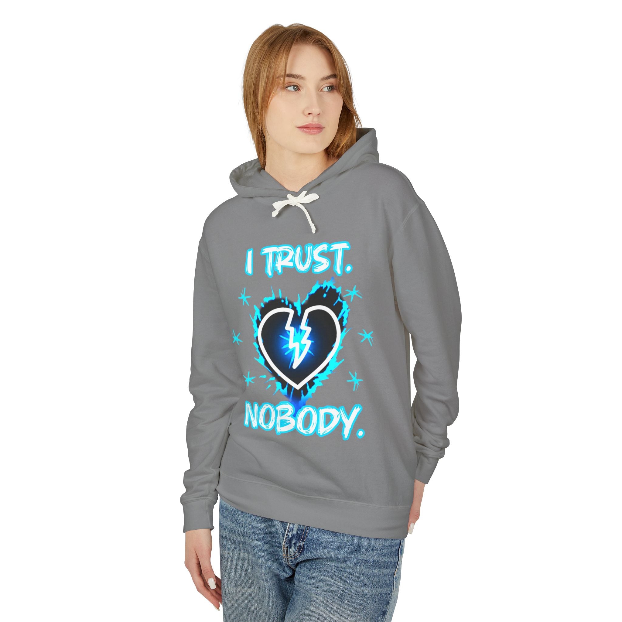 I Trust Nobody Hoodie — Broken Heart Graphic Lightweight Sweatshirt