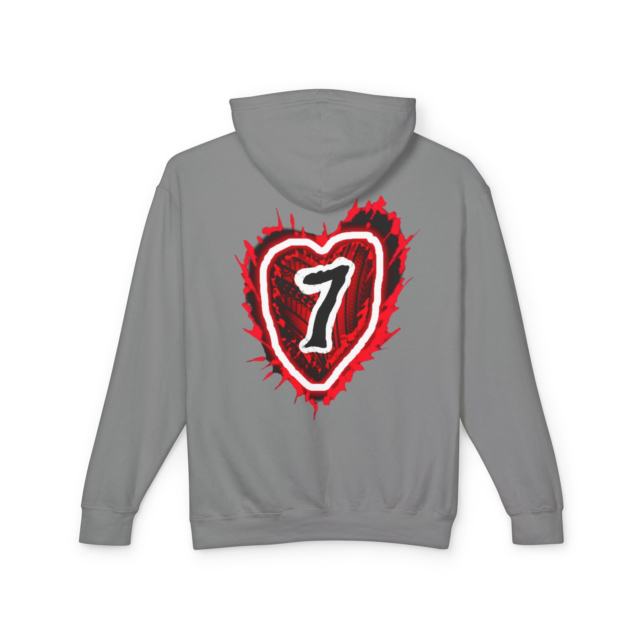 Heart Number 7 Hoodie — Red Grunge Heart Graphic Lightweight Sweatshirt