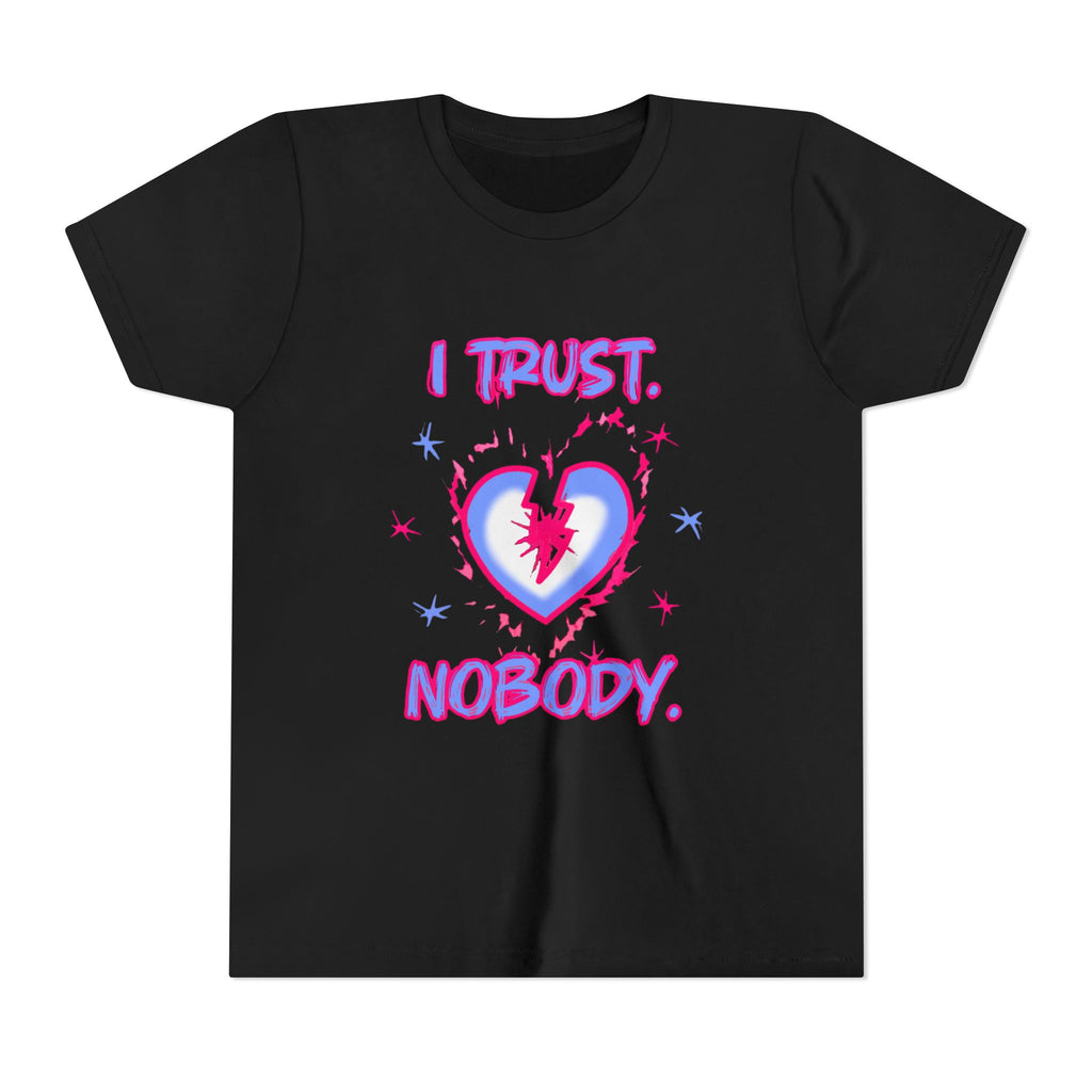Youth Tee - 'I Trust Nobody' Neon Pink and Blue Broken Heart Graphic