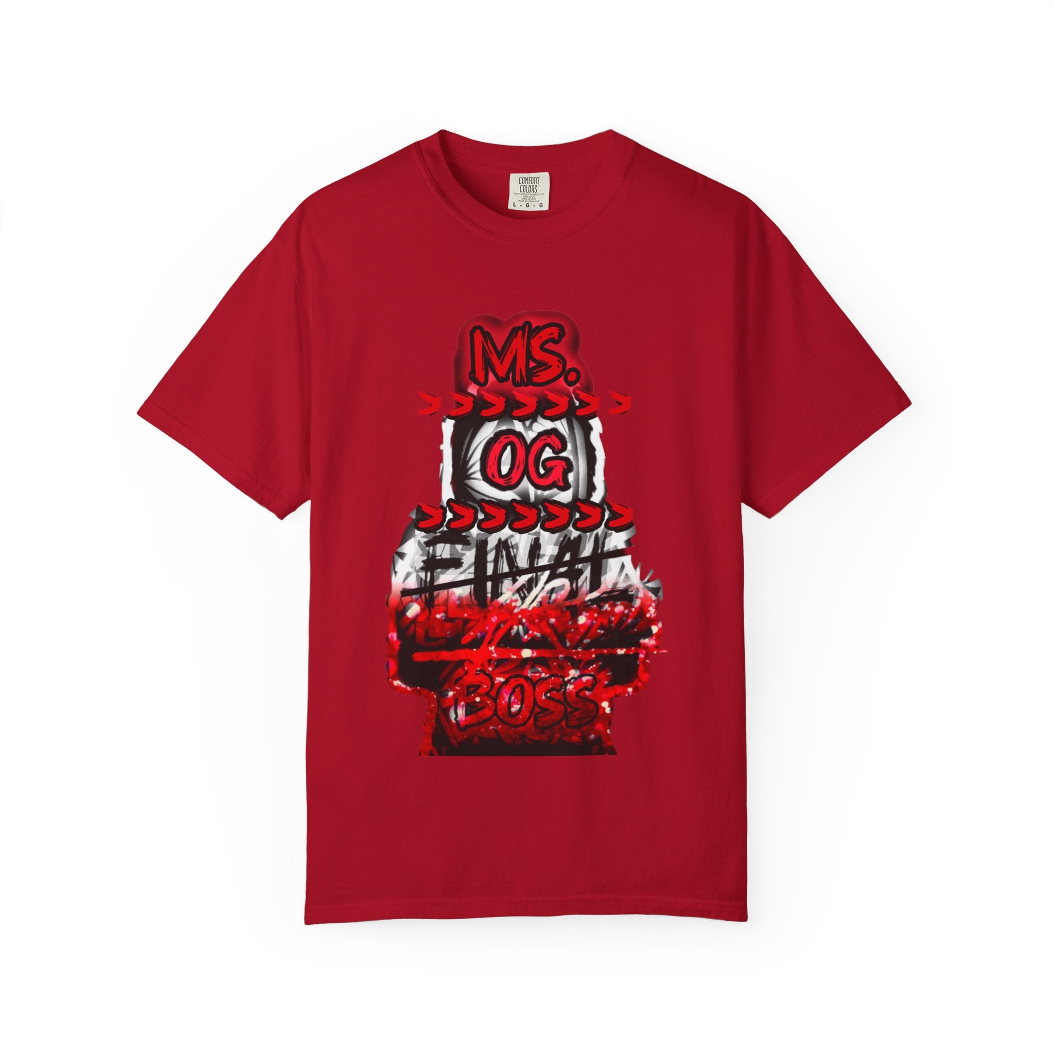 Ms. OG final Boss Graphic T-Shirt — Red Distressed Streetwear Tee
