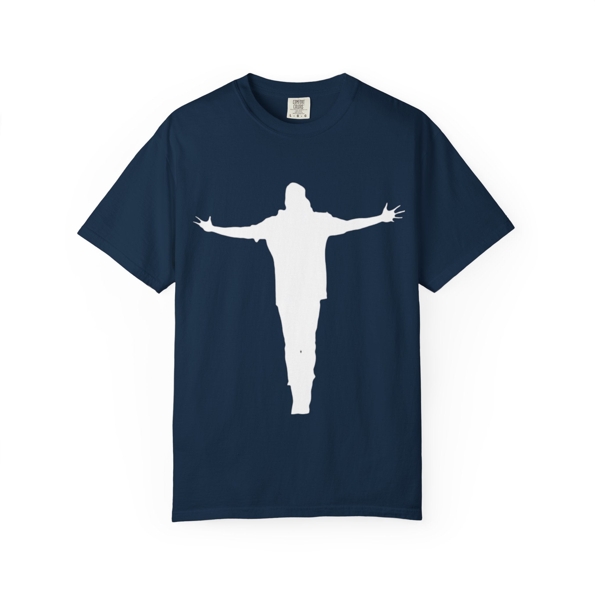 Cruciform Silhouette T-Shirt — Minimalist Jesus Outline Graphic Tee