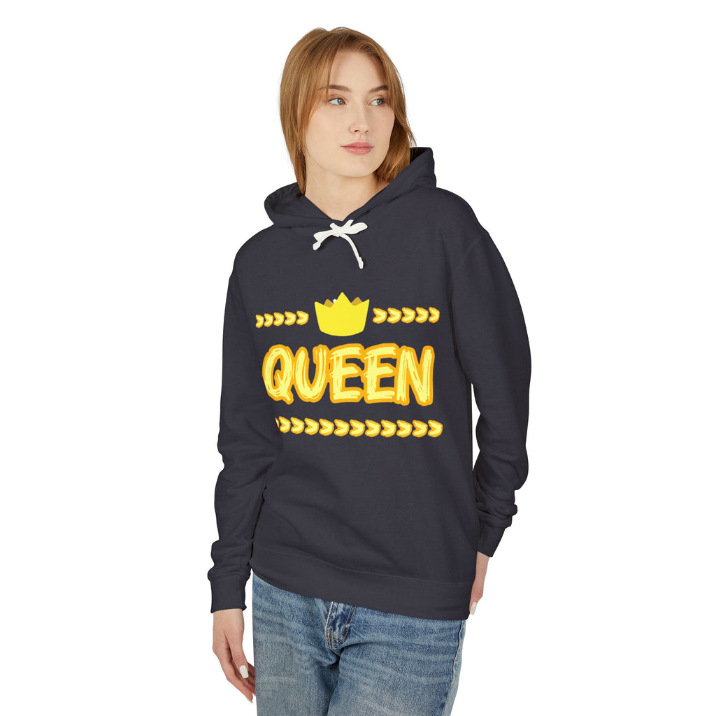 Queen Graphic Hoodie – Yellow Crown "QUEEN" Lightweight Sweatshirt