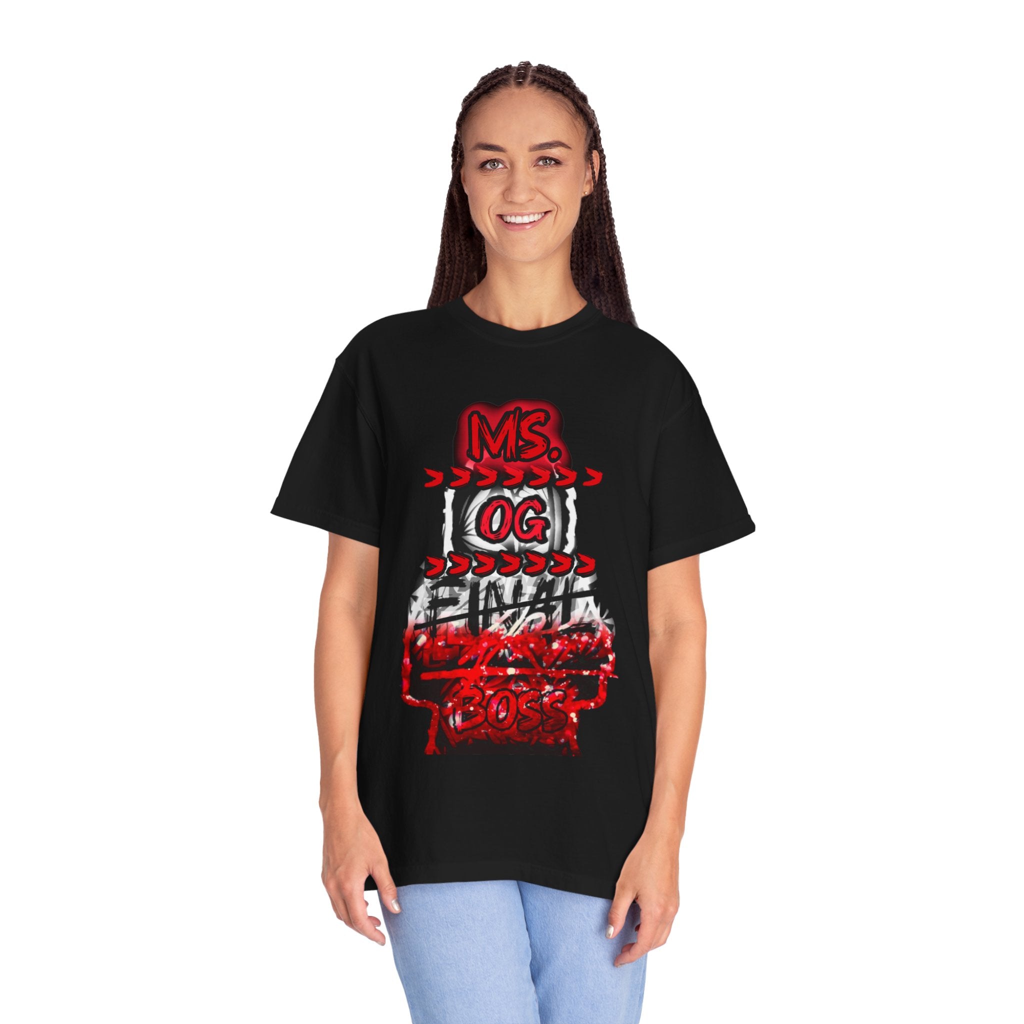 Ms. OG final Boss Graphic T-Shirt — Red Distressed Streetwear Tee