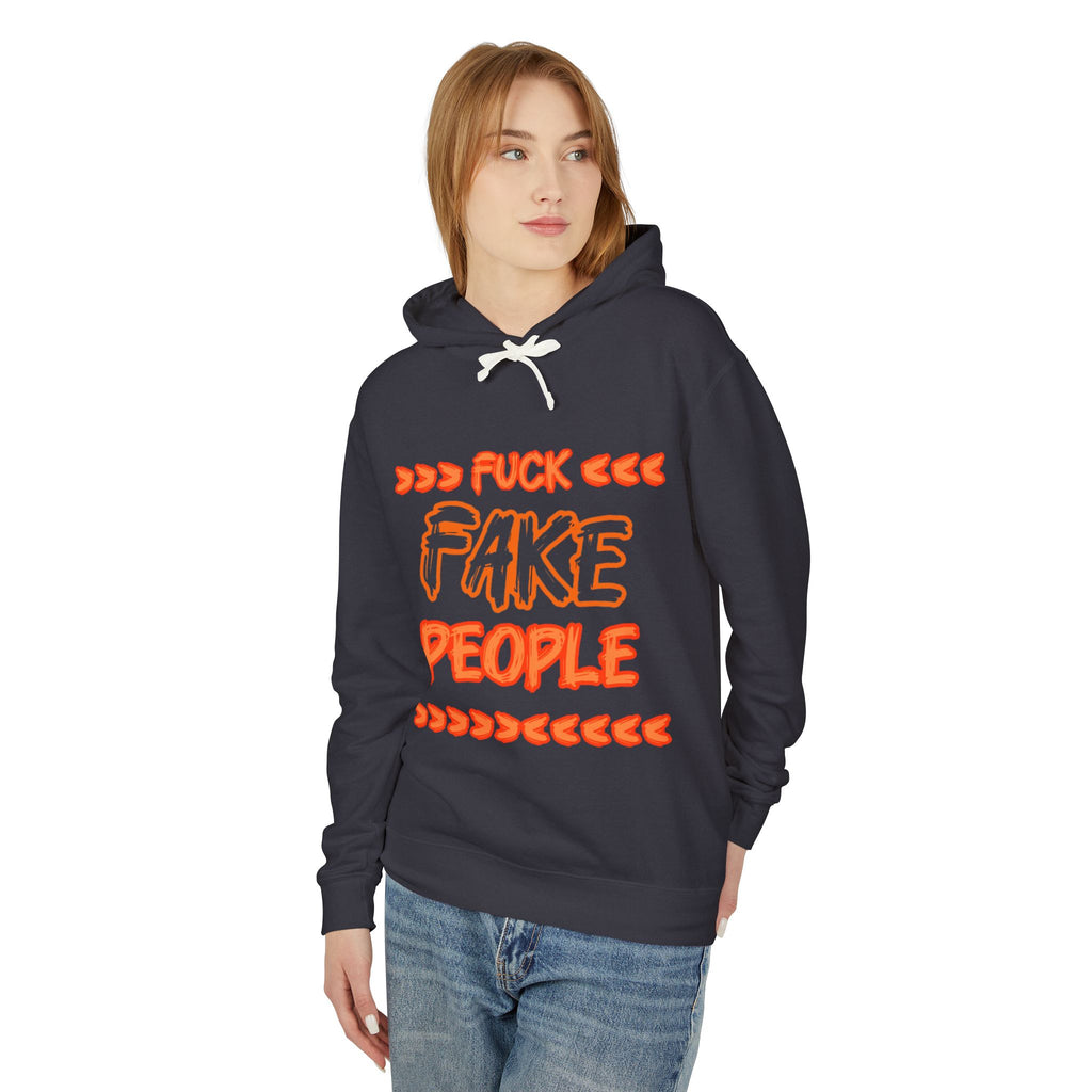 Fuck fake people - Orange Graphic - Unisex Lightweight Hooded Sweatshirt