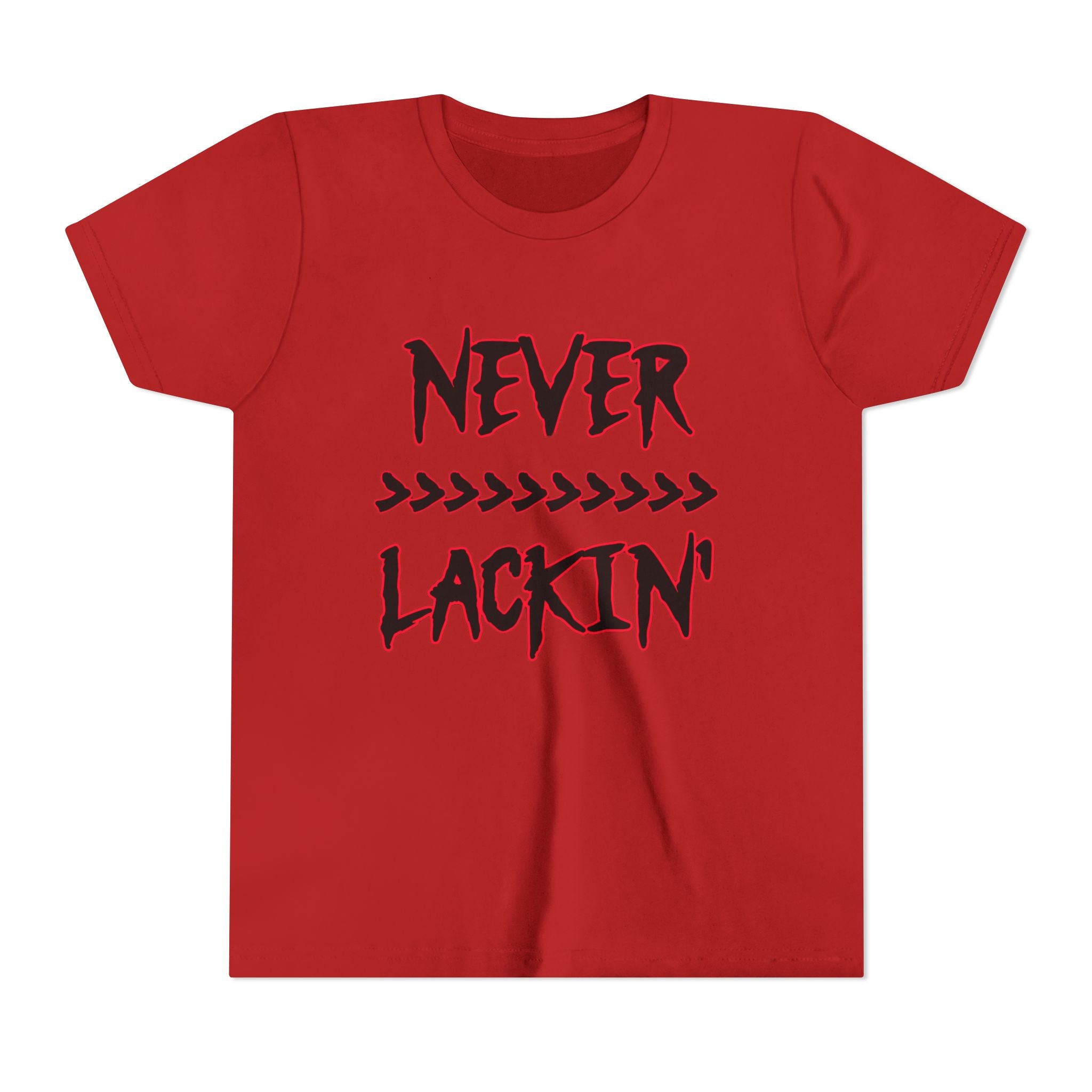 Youth Tee — "Never Lackin'" Graphic Tee (Red Distressed Stars)