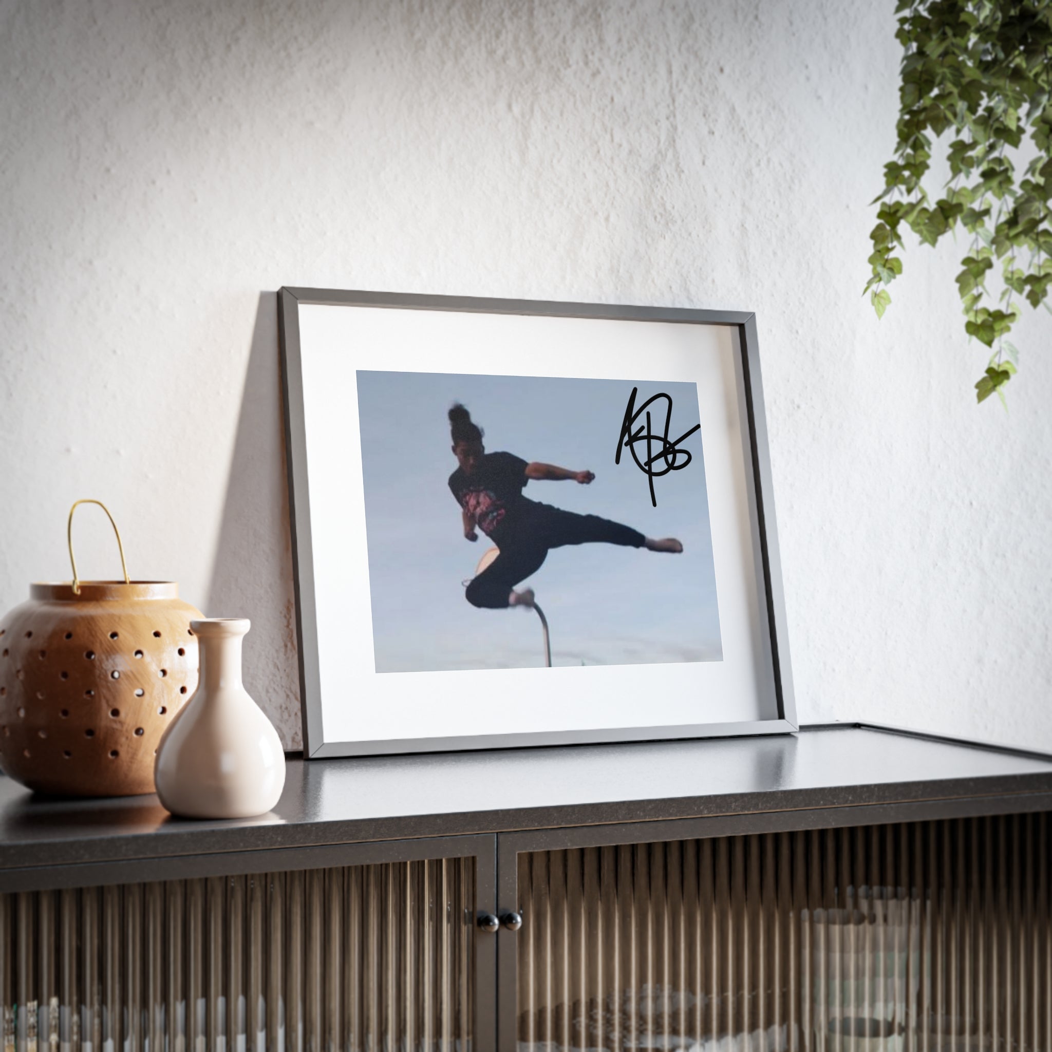 Framed Poster — Martial Arts Jump Kick Photo Print (Signed Style)