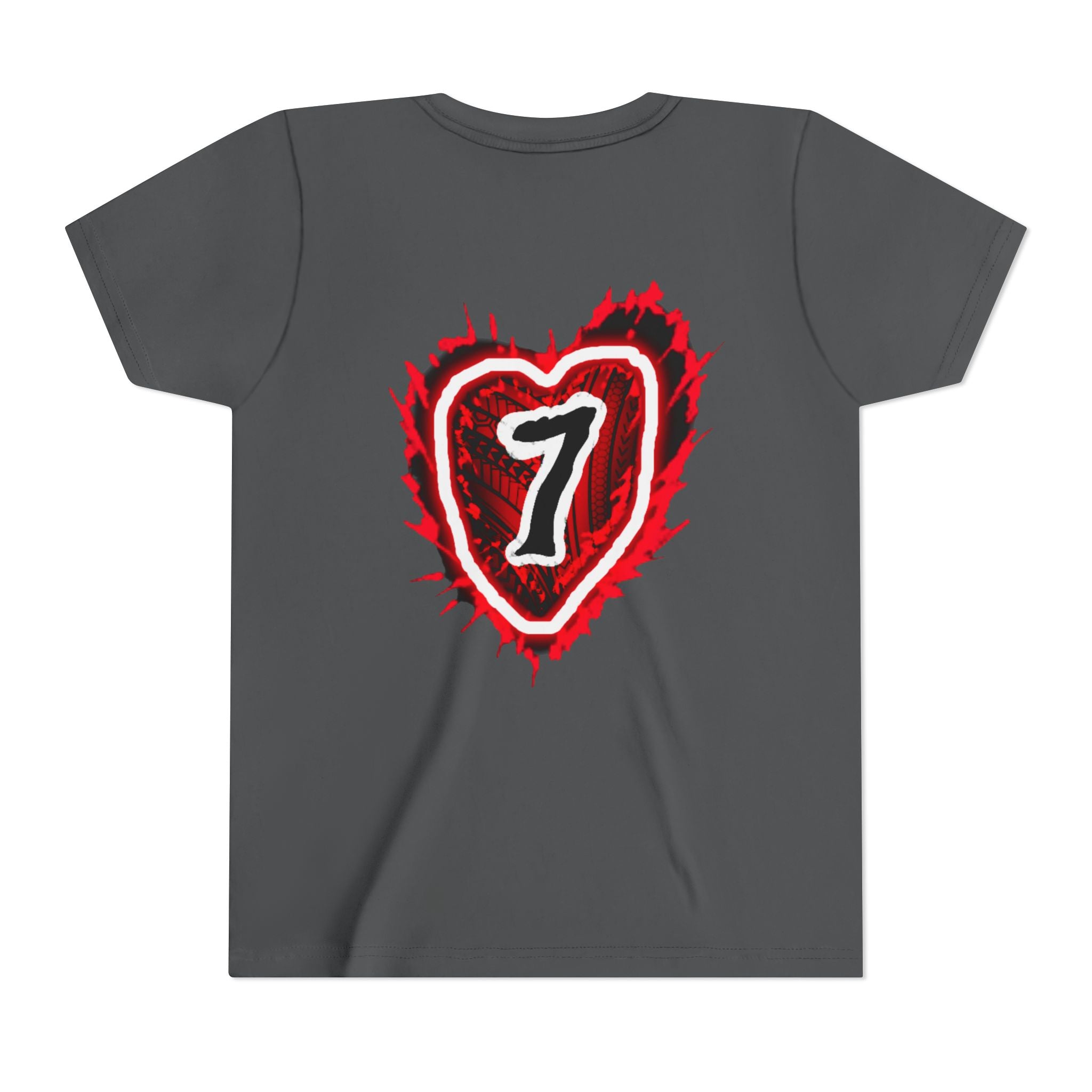 Youth Tee — Red Grunge Heart "7" Graphic