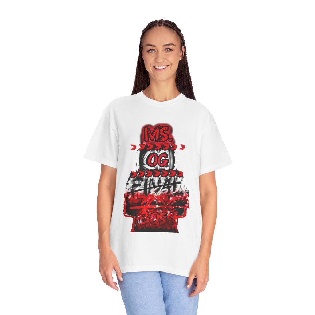 Ms. OG final Boss Graphic T-Shirt — Red Distressed Streetwear Tee