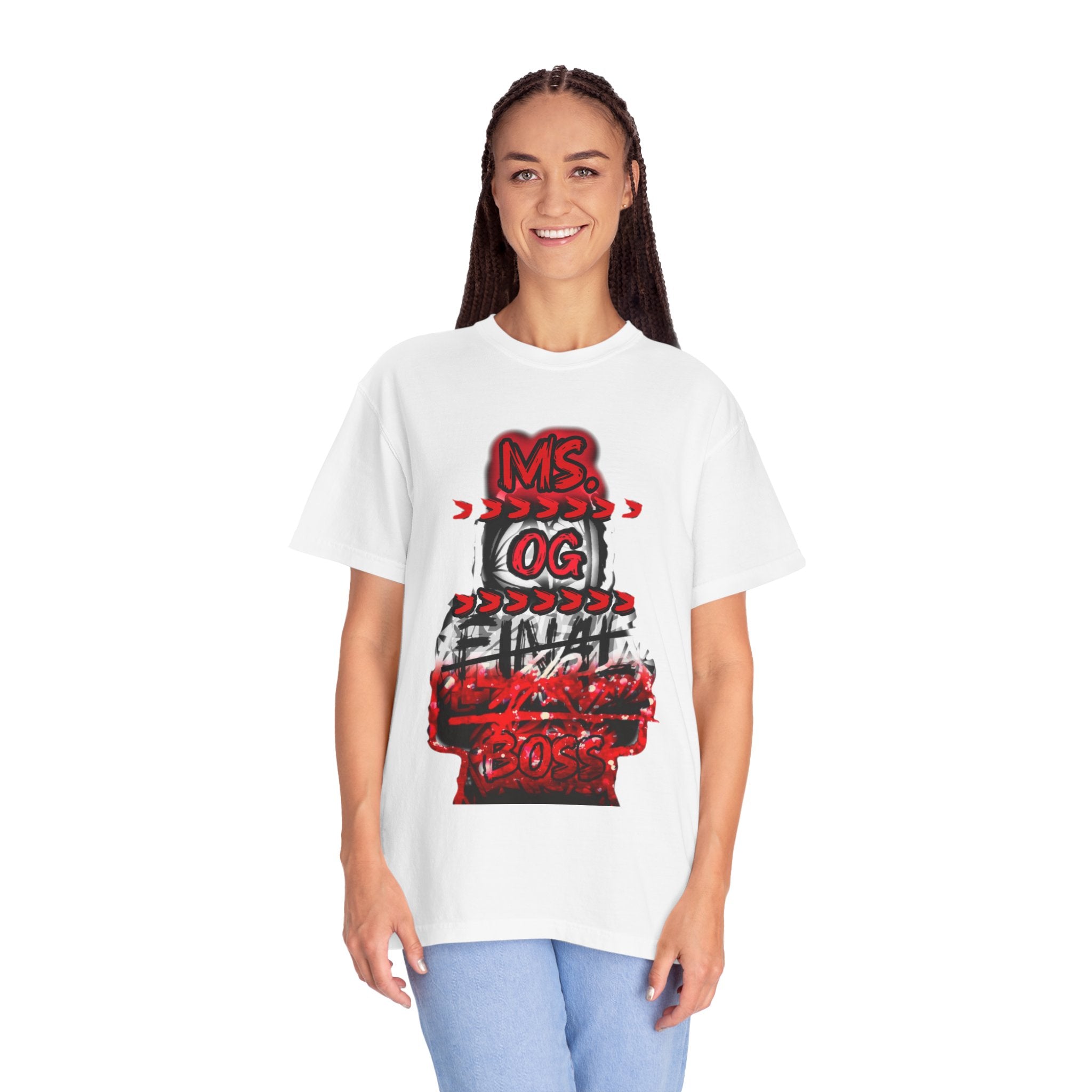 Ms. OG final Boss Graphic T-Shirt — Red Distressed Streetwear Tee