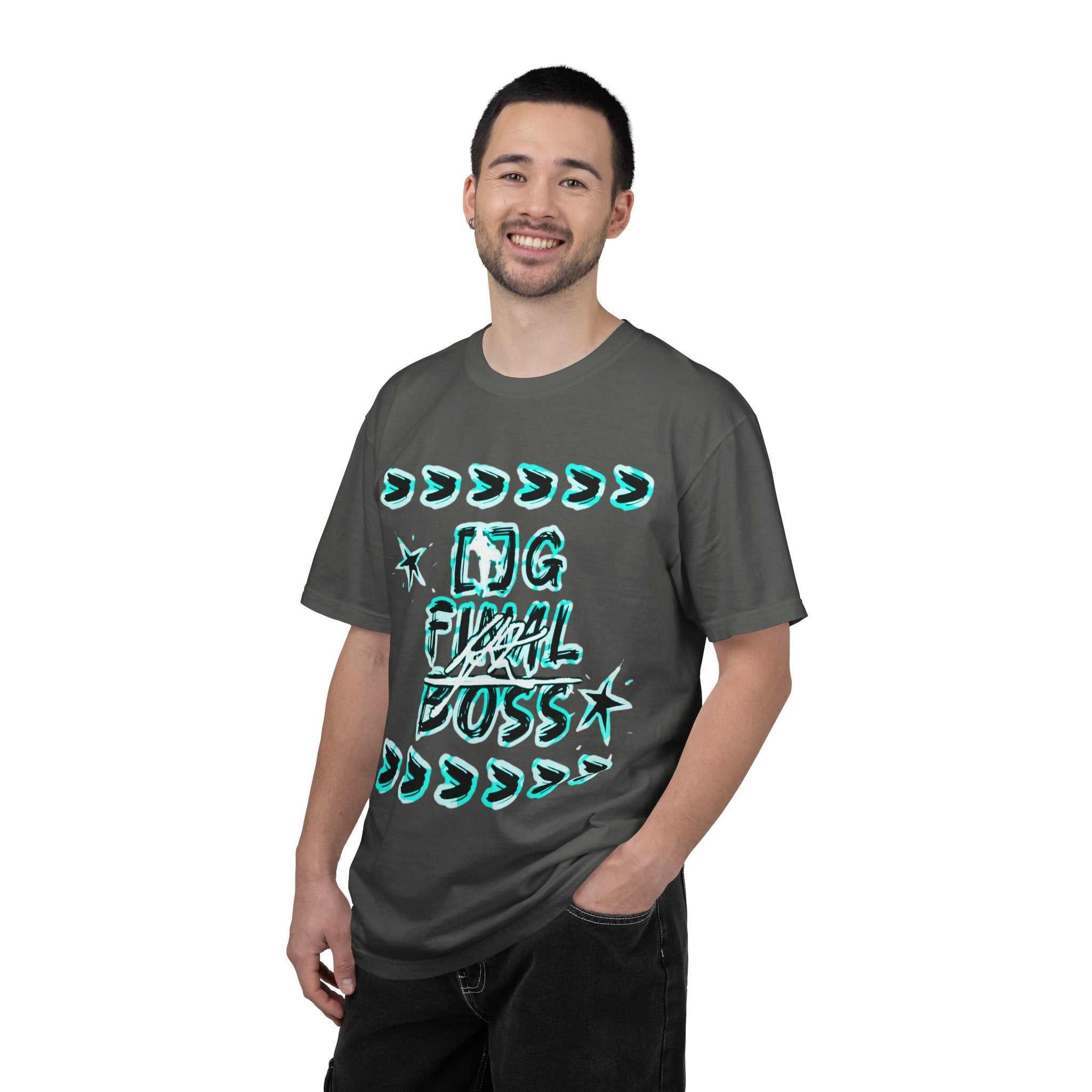 OG Final Boss Graphic Cyan star designed T-shirt - Streetwear