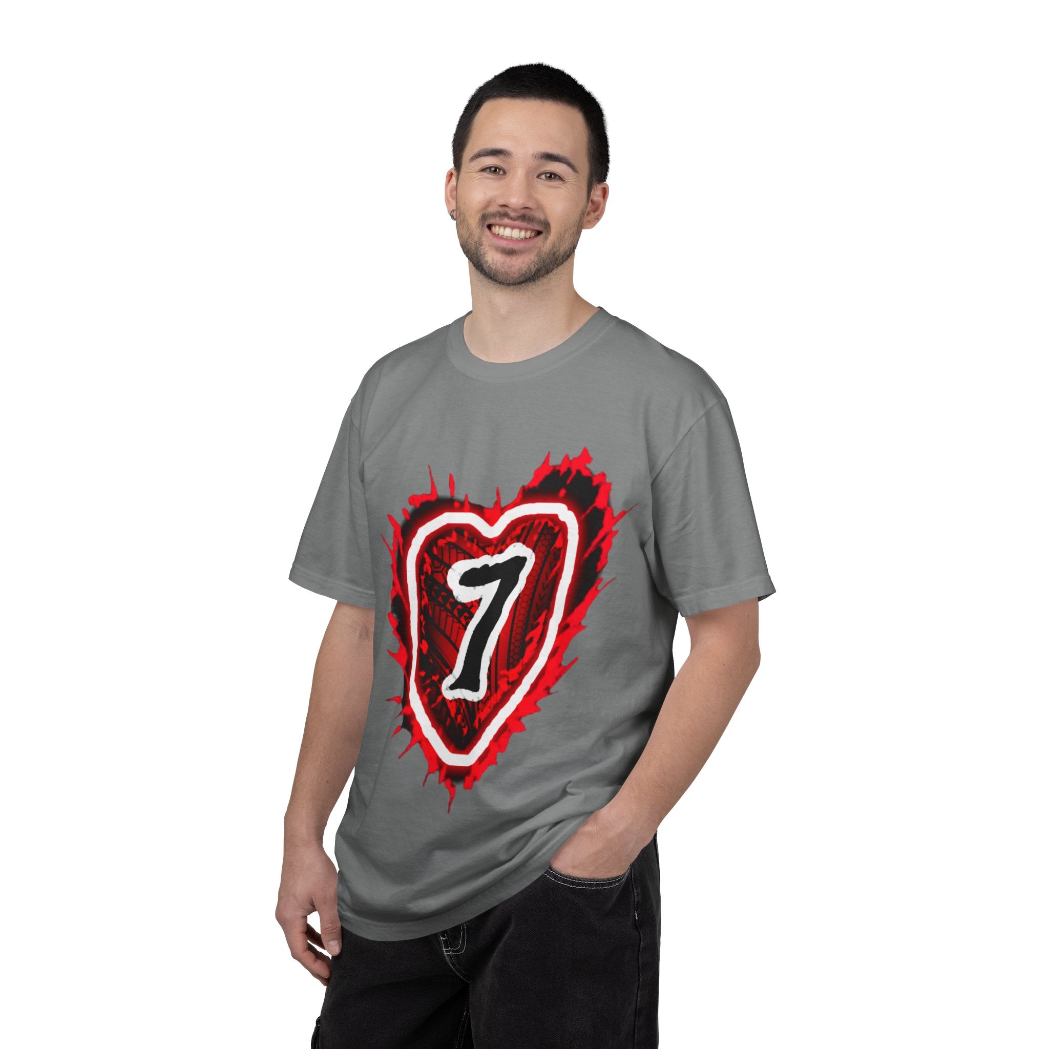 Heart Number 7 T-Shirt — Red Grunge Heart Graphic Tee