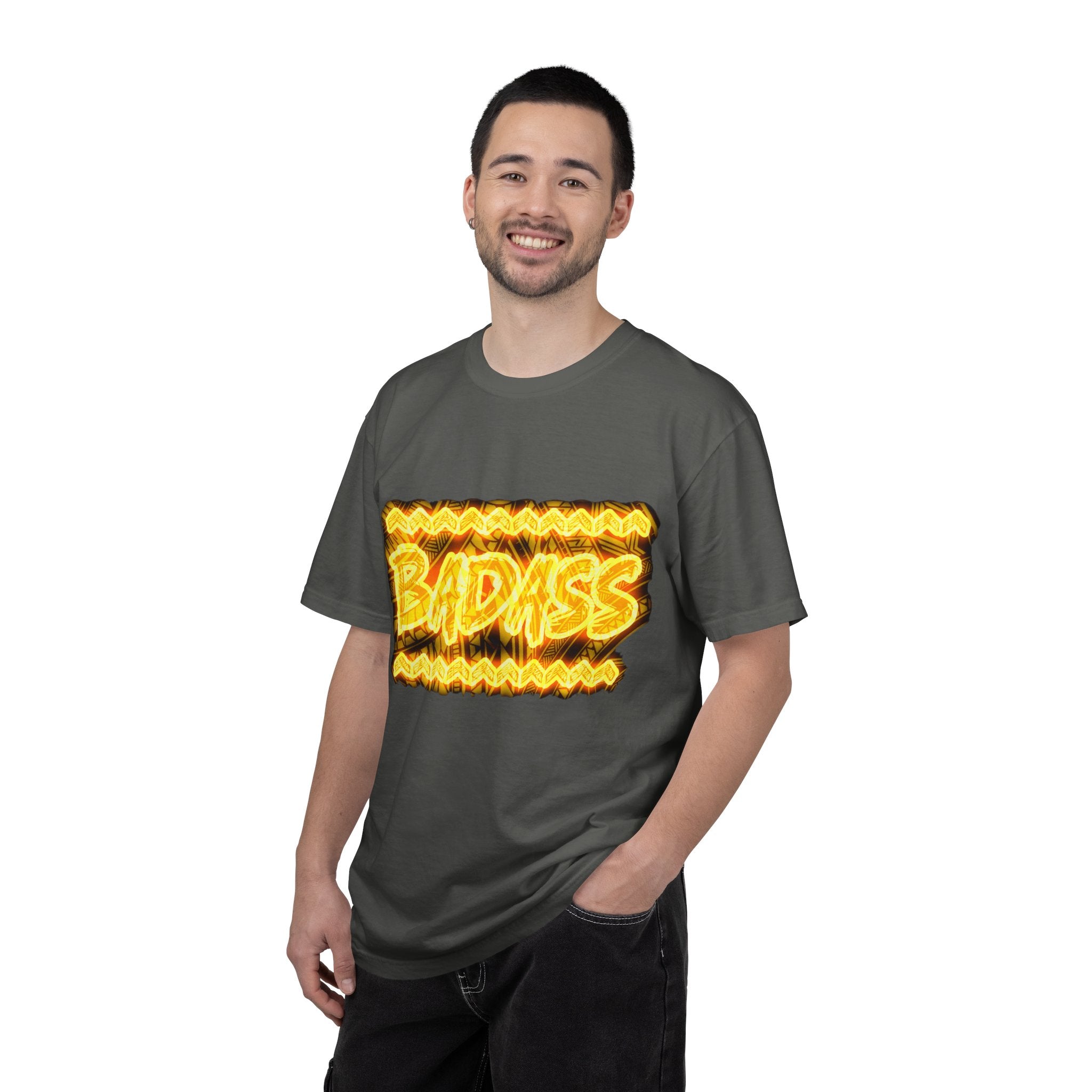 T-Shirt — Bold 'BADASS' Flame Graphic Tee (Back Name Accent)