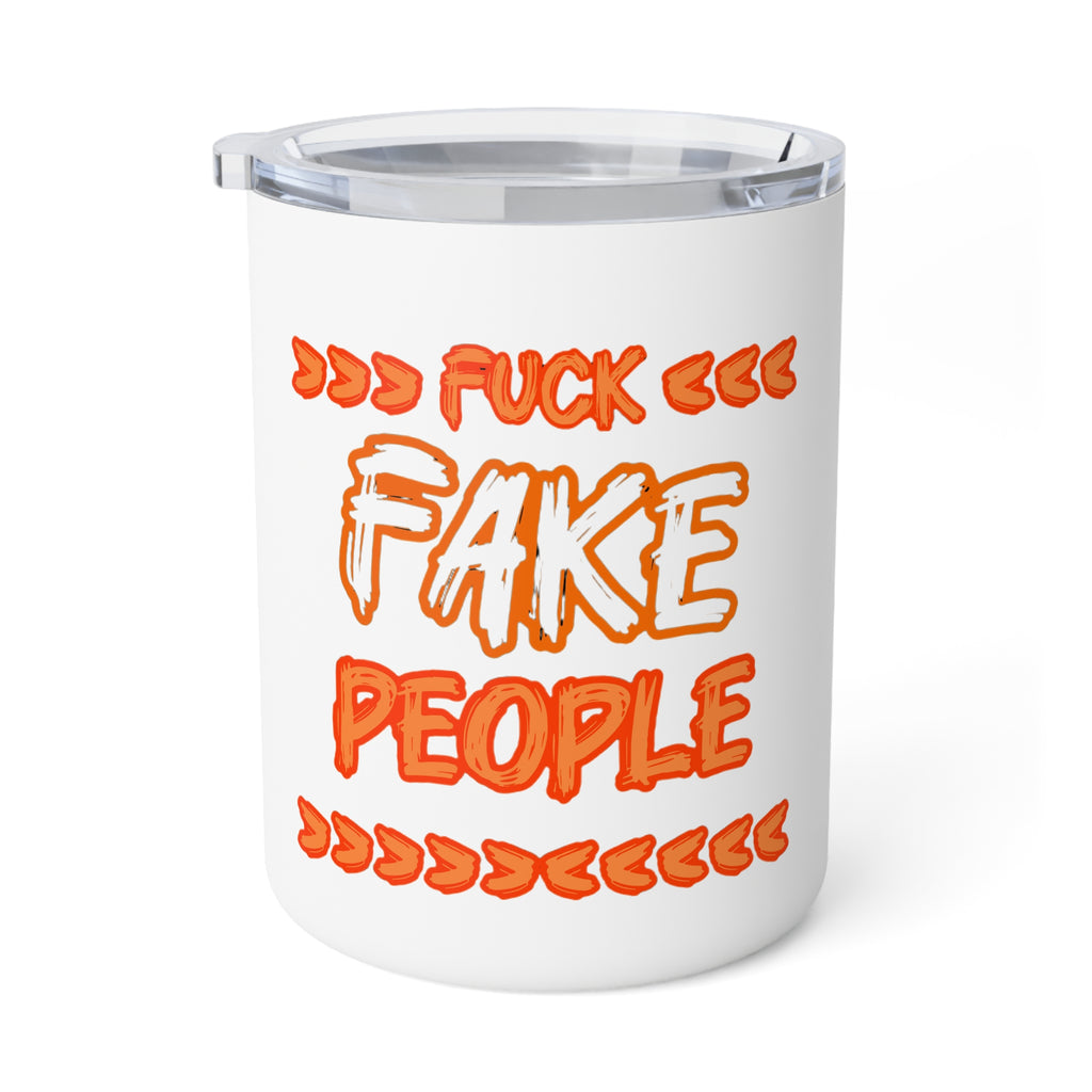Insulated Coffee Mug - "F**k Fake People" Bold Orange Travel Tumbler