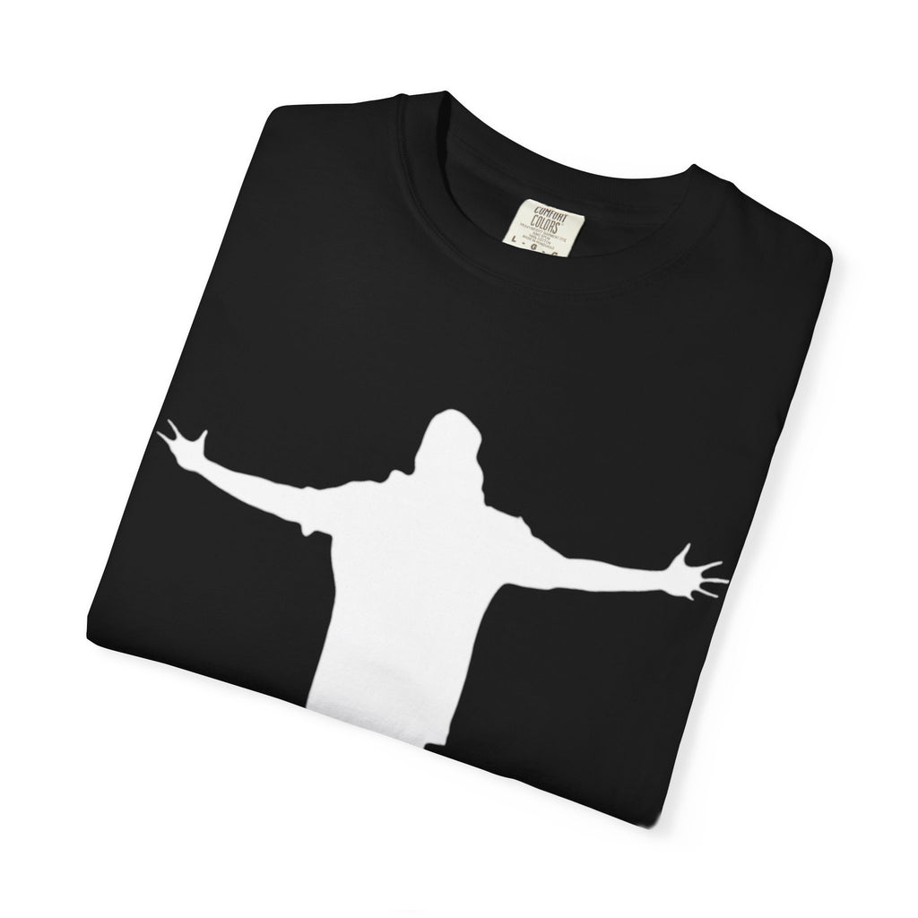 Cruciform Silhouette T-Shirt — Minimalist Jesus Outline Graphic Tee
