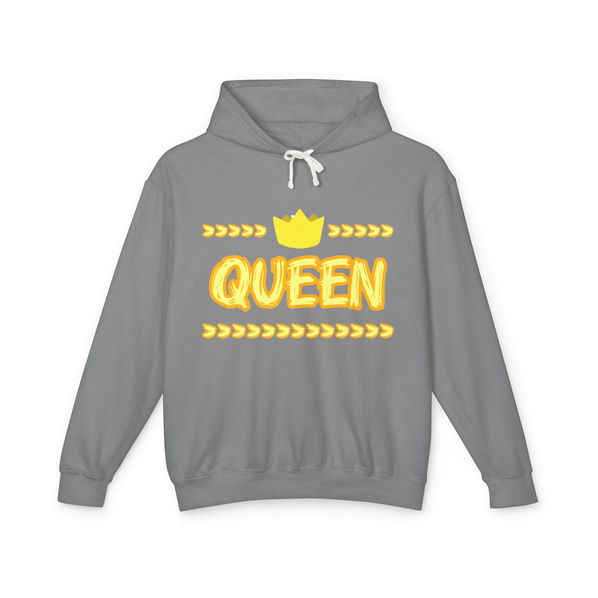 Queen Graphic Hoodie – Yellow Crown "QUEEN" Lightweight Sweatshirt