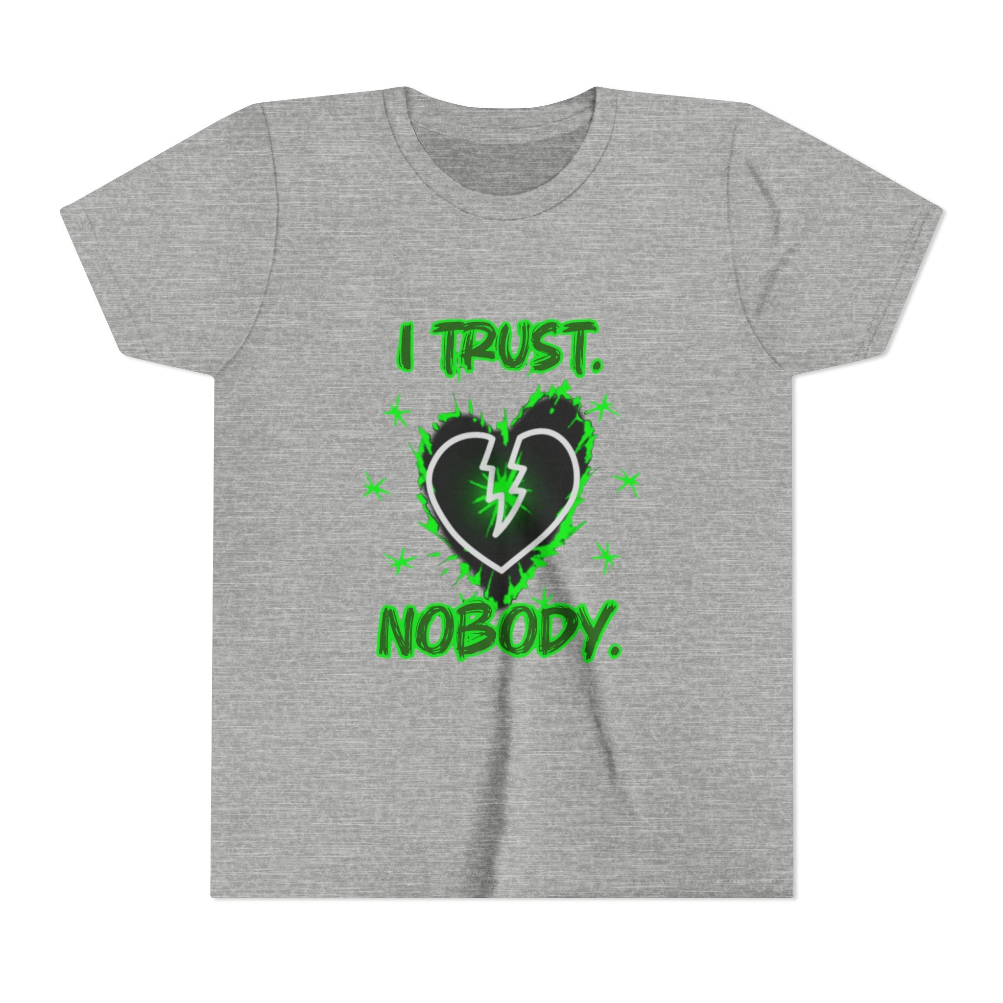 Youth Tee - 'I Trust Nobody' Neon Green Broken Heart Graphic