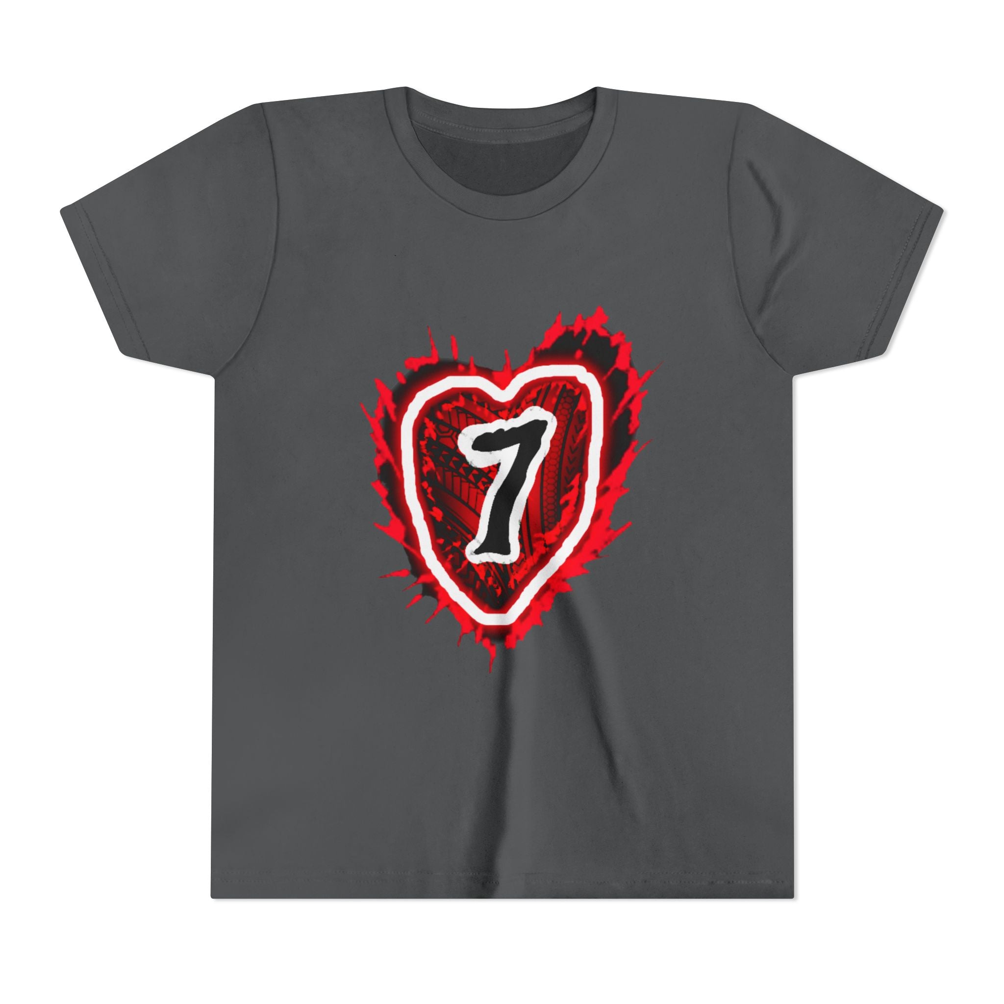 Youth Tee — Red Grunge Heart "7" Graphic