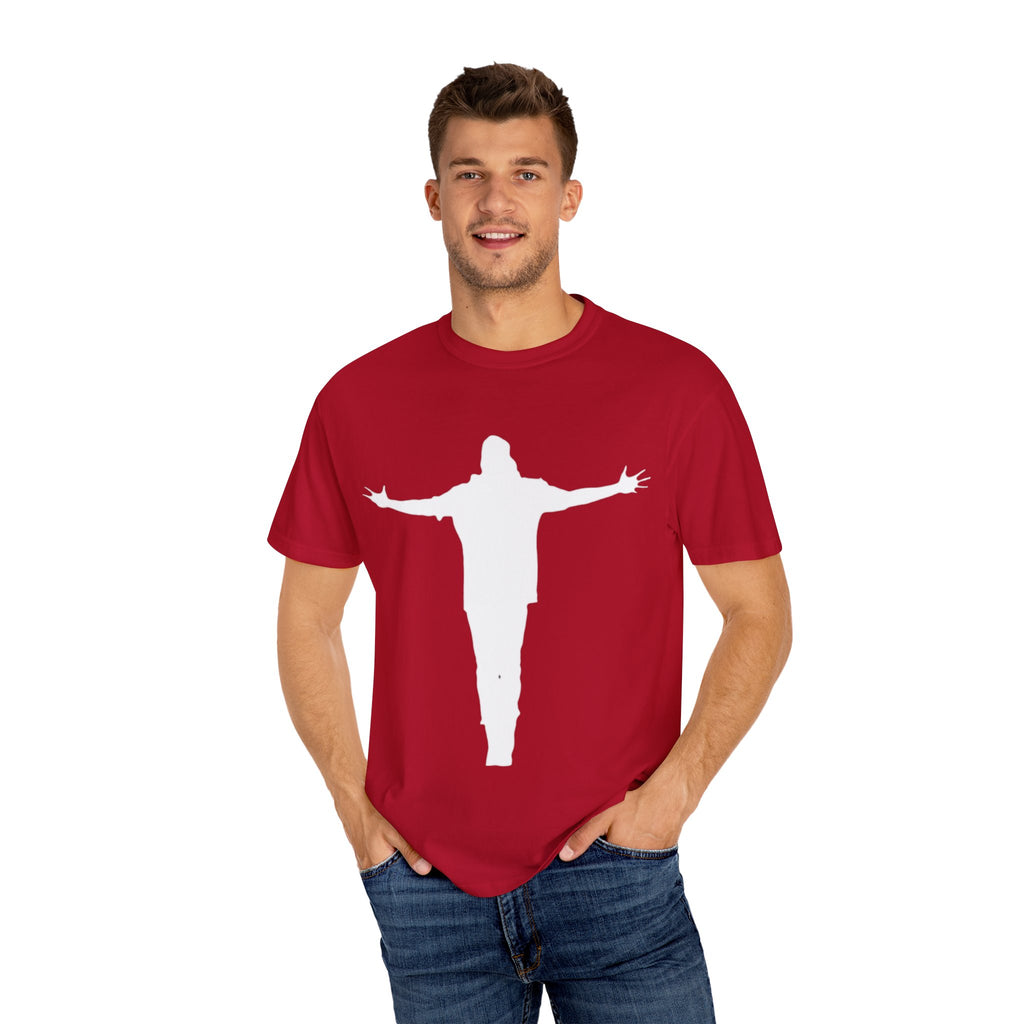 Cruciform Silhouette T-Shirt — Minimalist Jesus Outline Graphic Tee