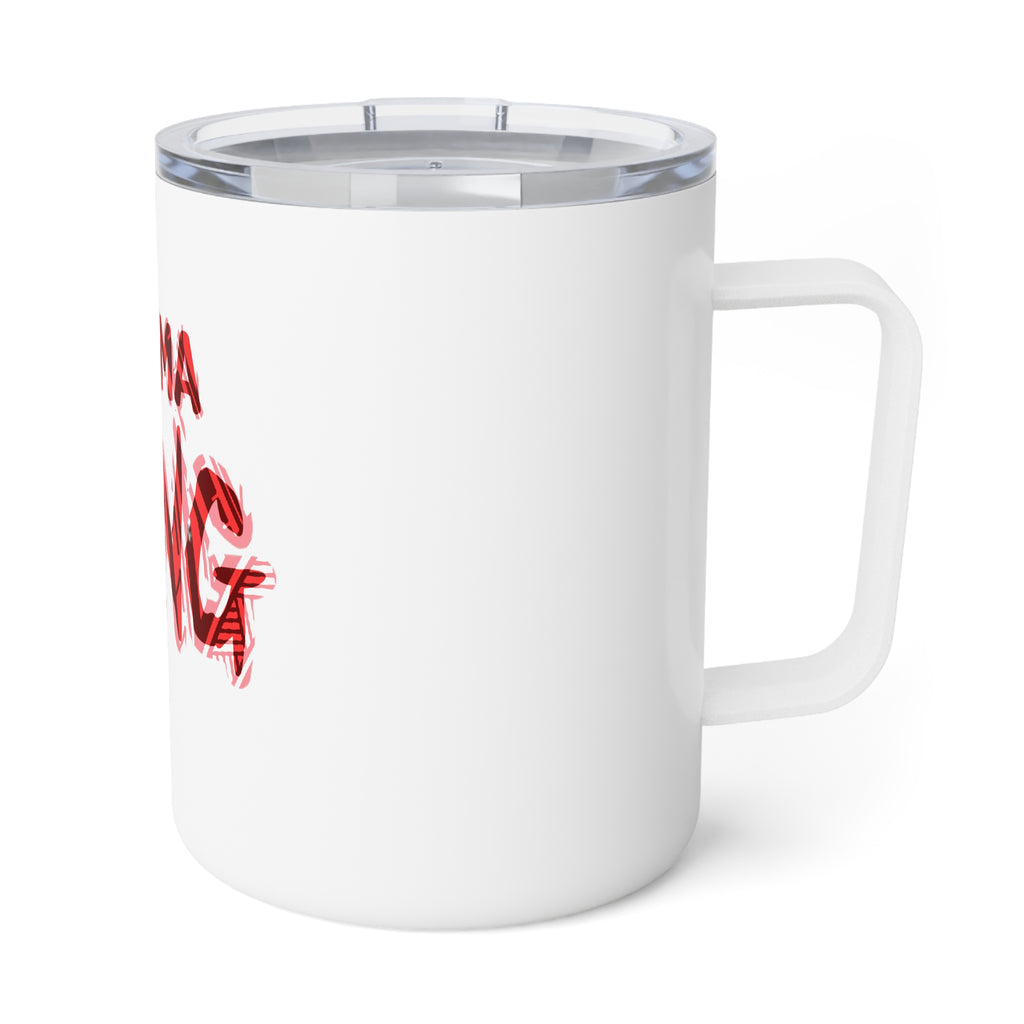Insulated Mug - "Drama King" Red Brushstroke 10oz Travel Coffee Cup
