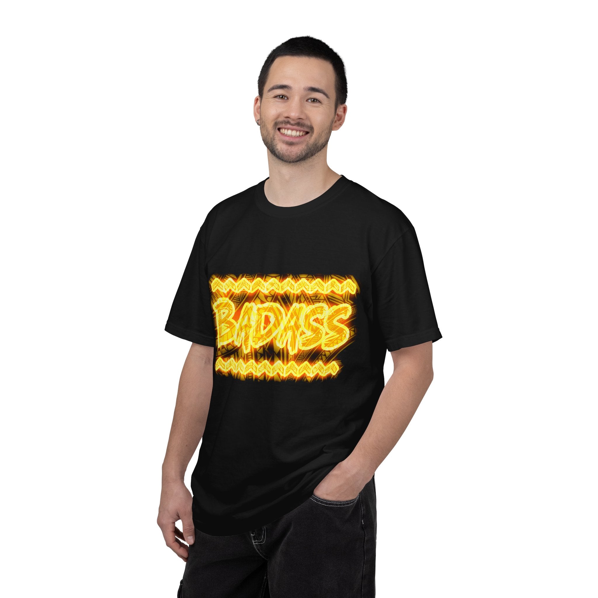 T-Shirt — Bold 'BADASS' Flame Graphic Tee (Back Name Accent)