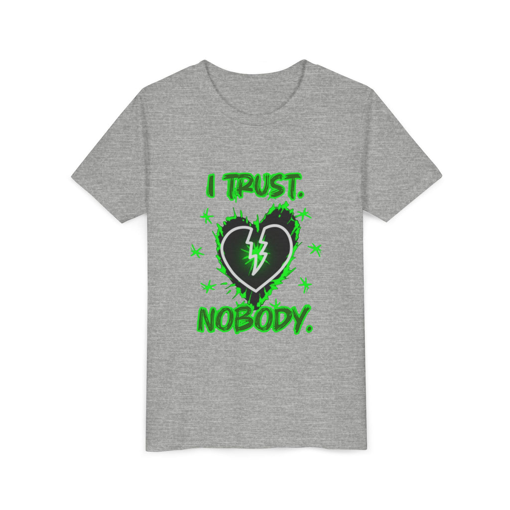 Youth Tee - 'I Trust Nobody' Neon Green Broken Heart Graphic