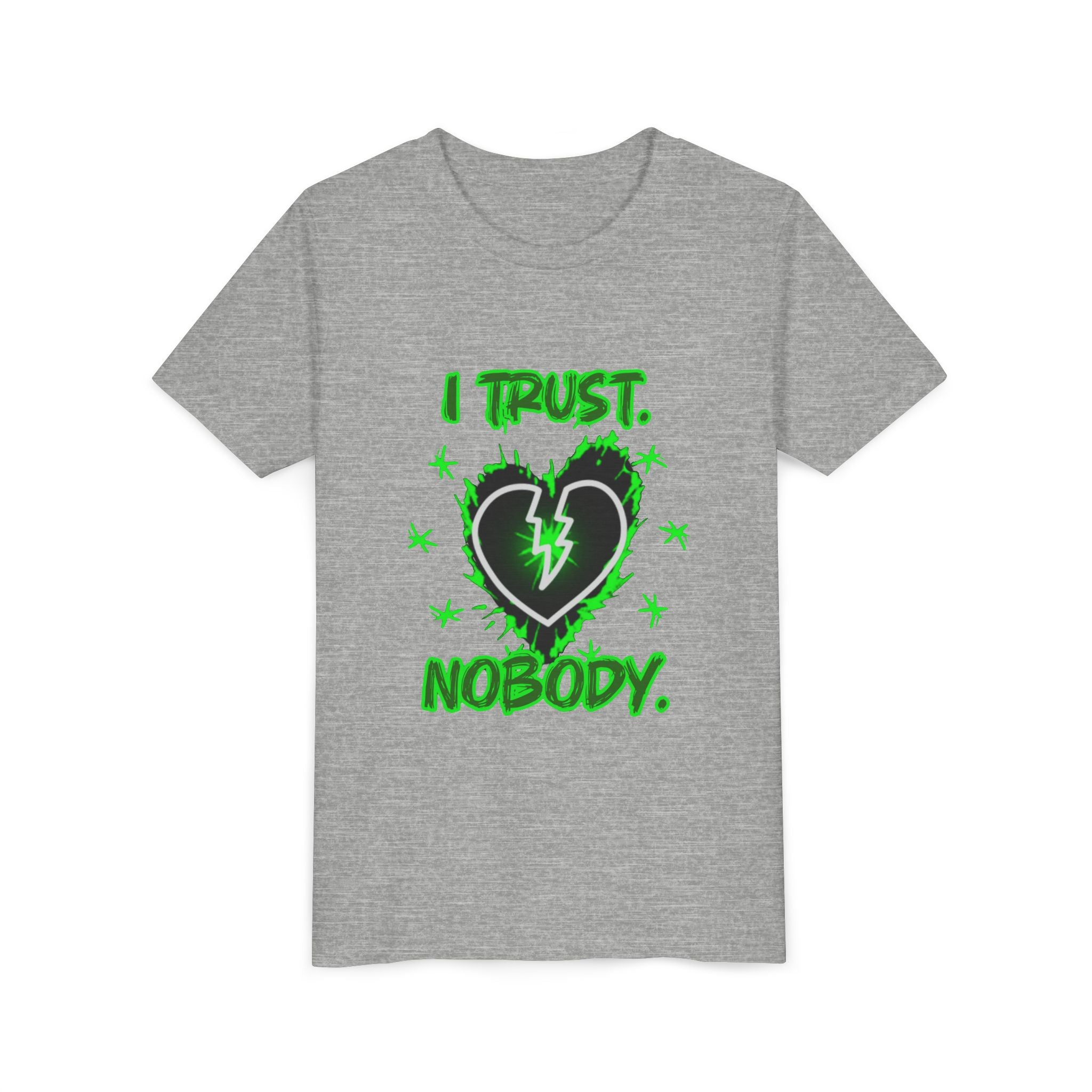 Youth Tee - 'I Trust Nobody' Neon Green Broken Heart Graphic