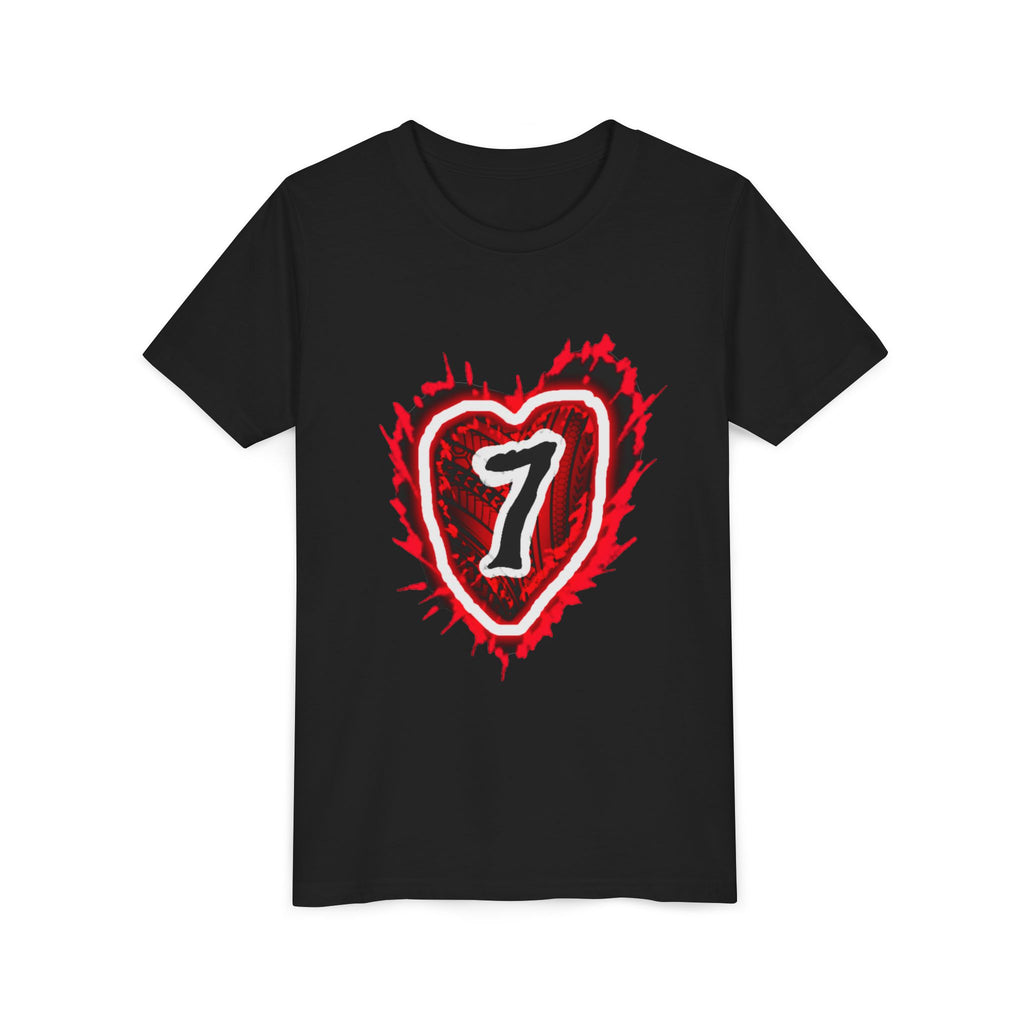 Youth Tee — Red Grunge Heart "7" Graphic