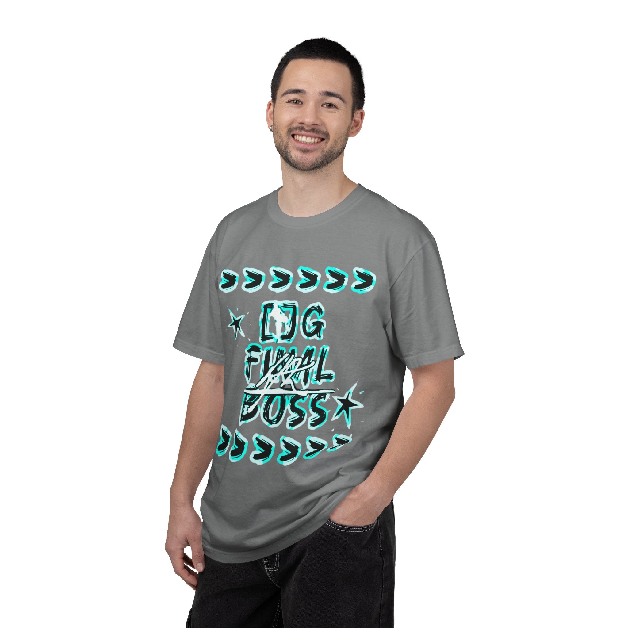 OG Final Boss Graphic Cyan star designed T-shirt - Streetwear